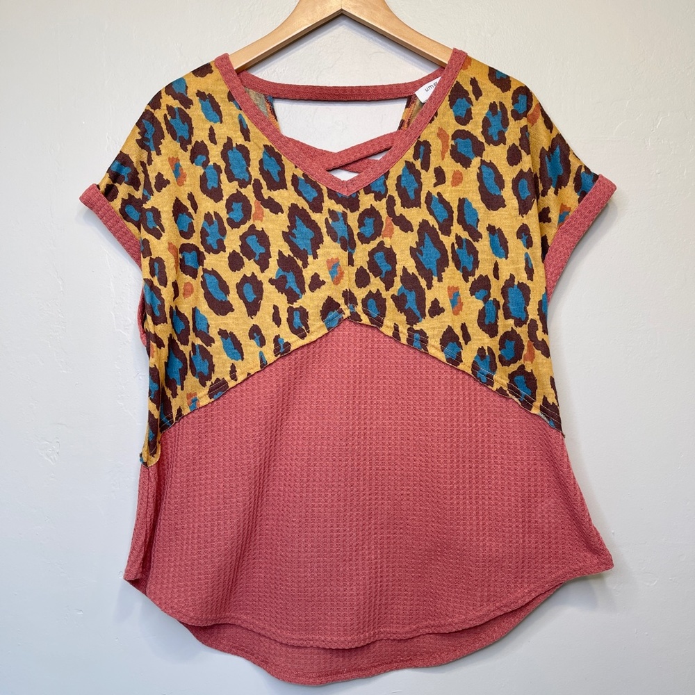 Umgee | Leopard Print Color Block Waffle Knit Rol… - image 5